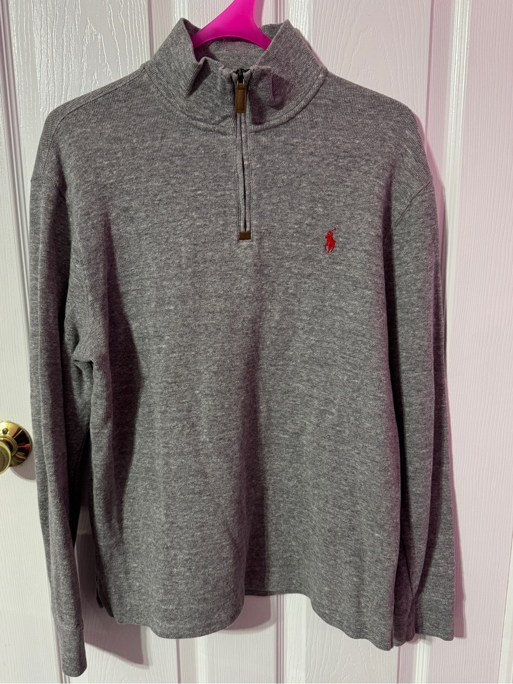 Polo by Ralph Lauren Gray Half-Zip Sweater with Red Pony